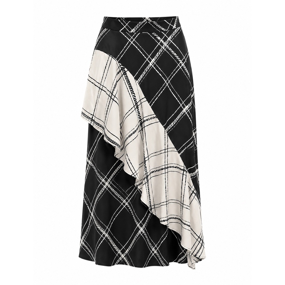 Nine West Ruffle Front Midi Skirt 10 black office preppy academia goth career